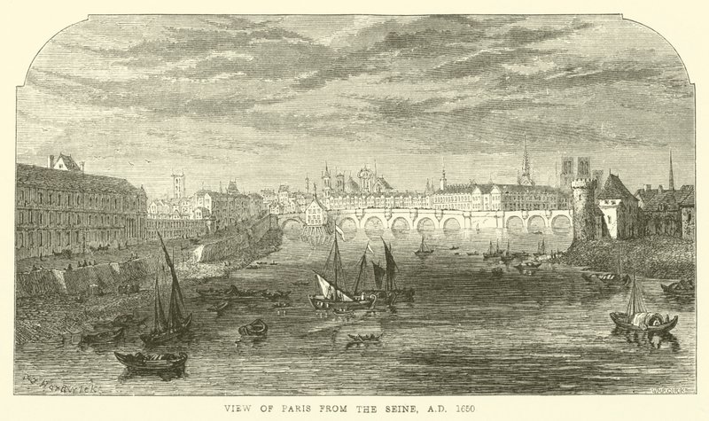 Udsigt over Paris fra Seinen, 1650 e.Kr af English School