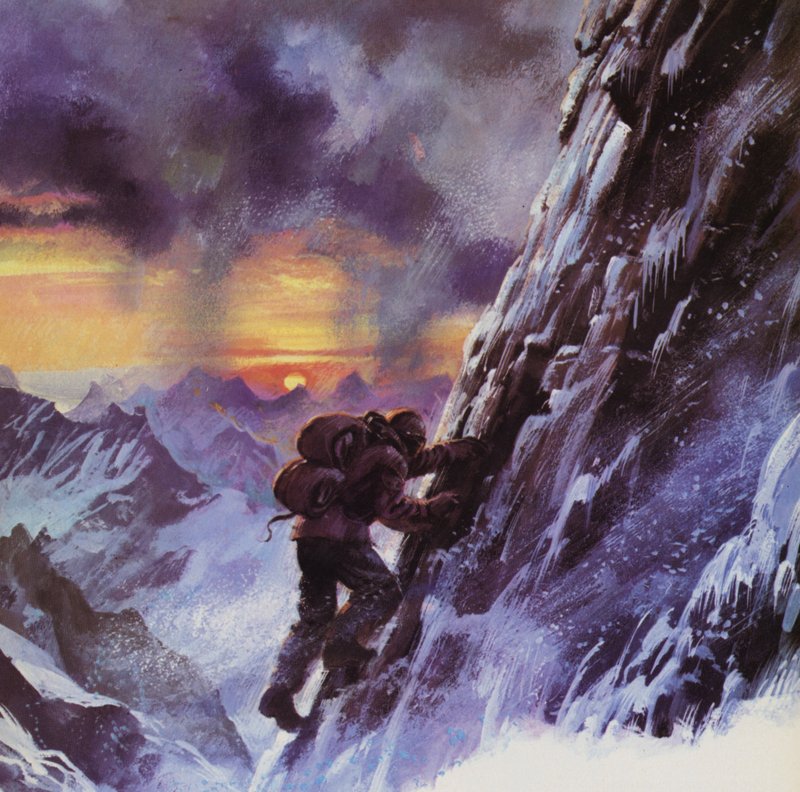 Walter Bonatti kæmper sig opad mod toppen af Matterhorn af English School