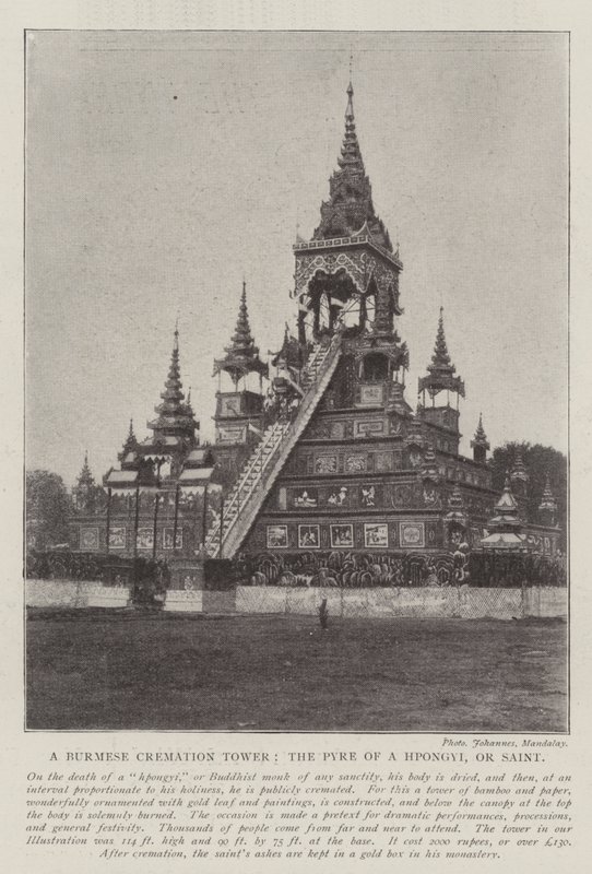 Et burmesisk ligbrændingstårn, en Hpongyi-pyre eller en hellig af English Photographer