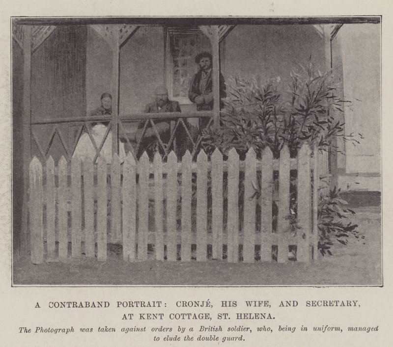 Et kontrabandeportræt af Cronje, hans kone og sekretær i Kent Cottage, St. Helena af English Photographer