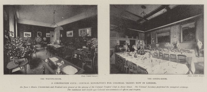 En Coronation Club, Central Rendezvous for Colonial Troops nu i London af English Photographer