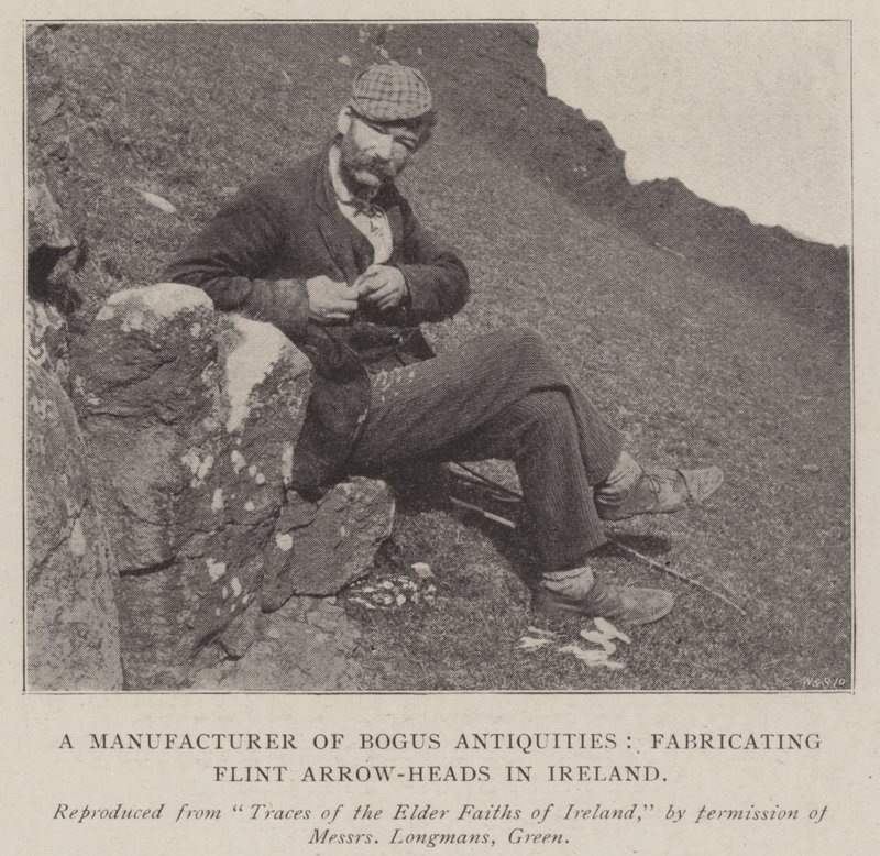 En producent af falske antikviteter, der fremstiller flintpilehoveder i Irland af English Photographer