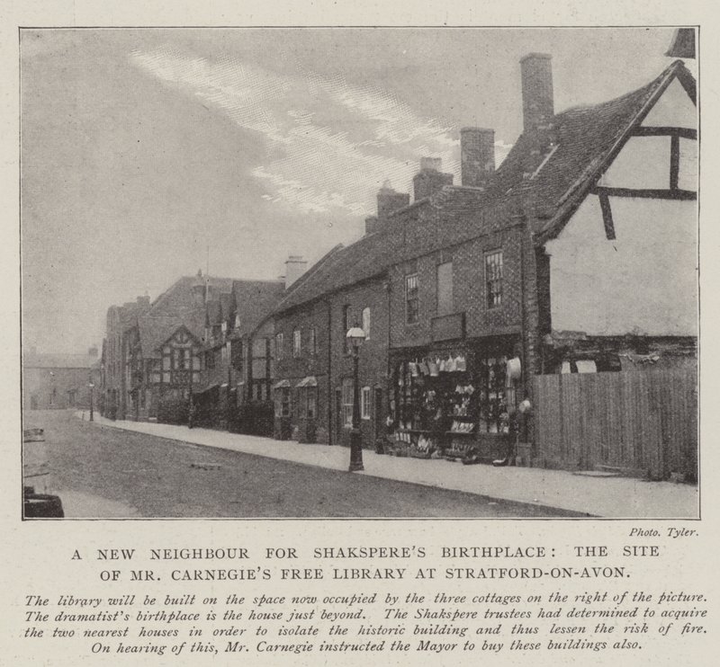 En ny nabo til Shaksperes fødested, stedet for Mr Carnegies Free Library i Stratford-on-Avon af English Photographer
