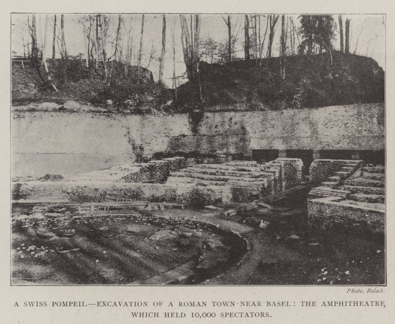 En schweizisk Pompeji, udgravning af en romersk by nær Basel, amfiteatret, som holdt 10.000 tilskuere af English Photographer