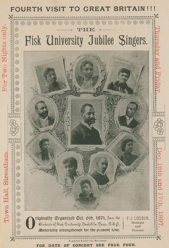 Annonce for en optræden af The Fisk University Jubilee Singers af English Photographer