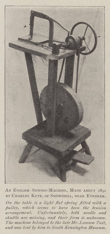 En engelsk symaskine, lavet omkring 1842 af Charles Kyte, fra Snowshill, nær Evesham af English Photographer