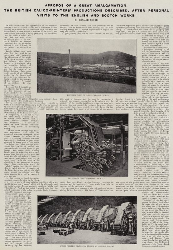 Apropos en stor sammenlægning, beskrev British Calico-Printers Productions efter personlige besøg på de engelske og skotske værker af English Photographer