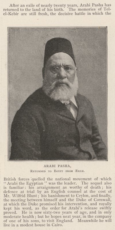 Arabi Pasha, vendte tilbage til Egypten fra eksil af English Photographer