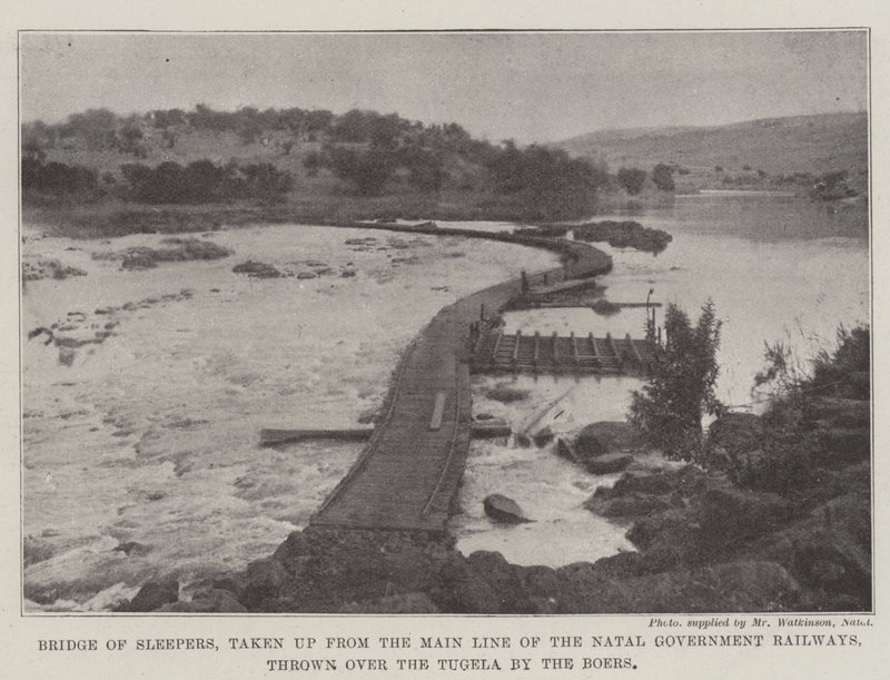 Bridge of Sleepers, taget op fra hovedlinjen af Natal Government Railways, kastet over Tugela af boerne af English Photographer
