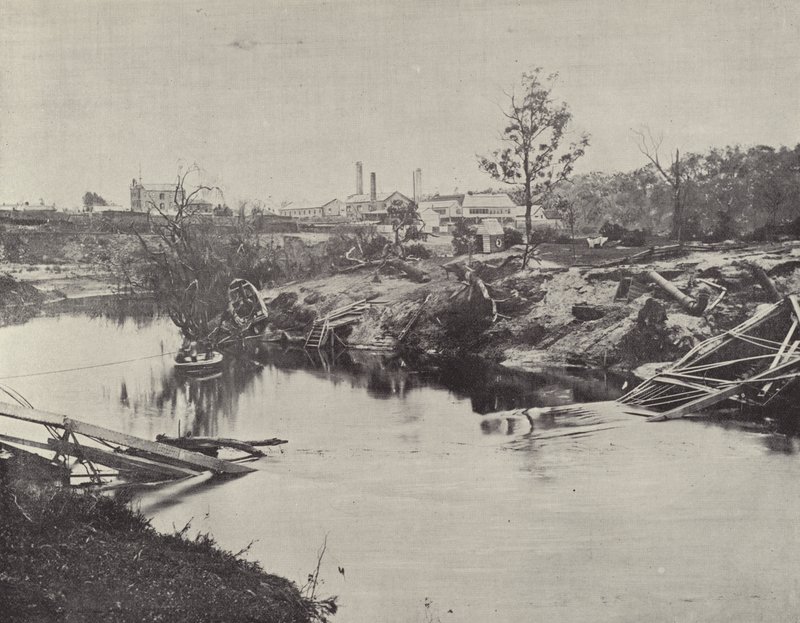 Burnley Bridge, over Yarra, efter oversvømmelserne i juli 1891 af English Photographer