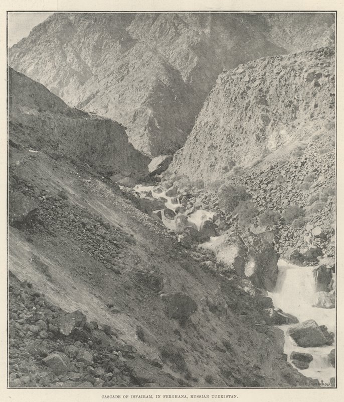 Cascade of Isfairam, i Ferghana, russiske Turkistan af English Photographer