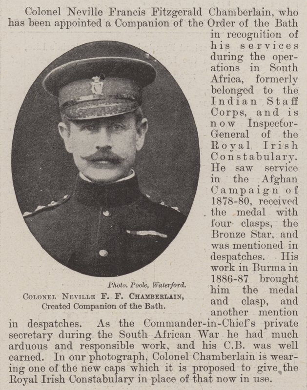 Oberst Neville F F Chamberlain, skabte Companion of the Bath af English Photographer