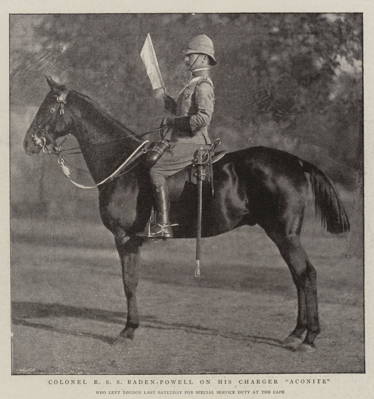 Oberst R S S Baden-Powell på sin Charger Aconite af English Photographer