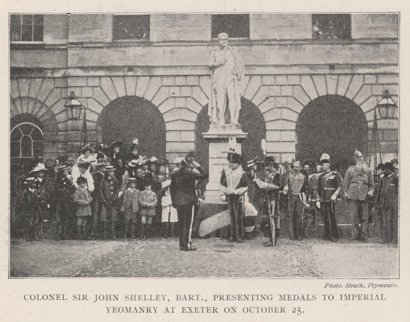 Oberst Sir John Shelley, Baronet, overrækker medaljer til Imperial Yeomanry i Exeter den 25. oktober af English Photographer