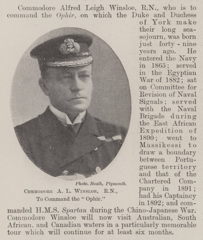 Commodore A L Winsloe, RN, til at kommandere Ophir af English Photographer