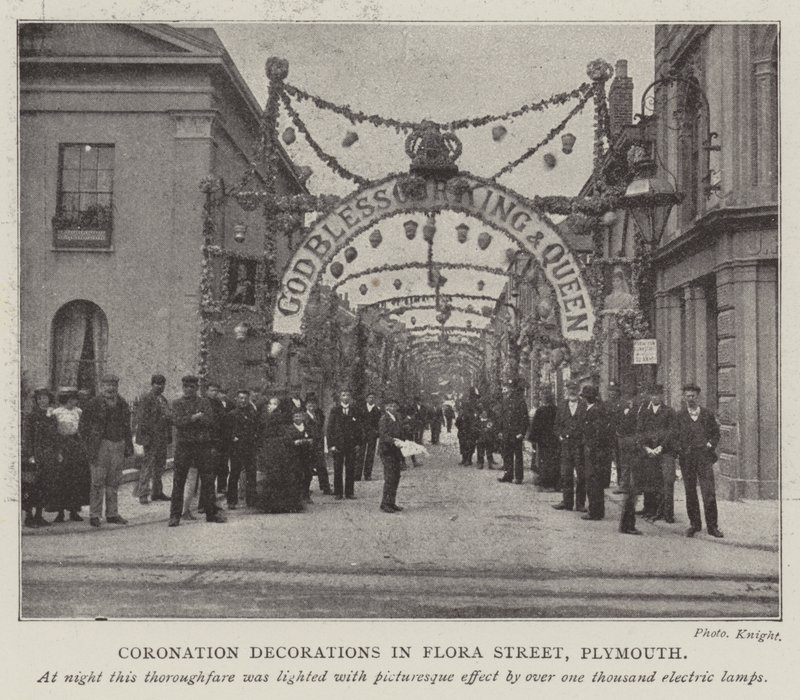 Kroningsdekorationer i Flora Street, Plymouth af English Photographer