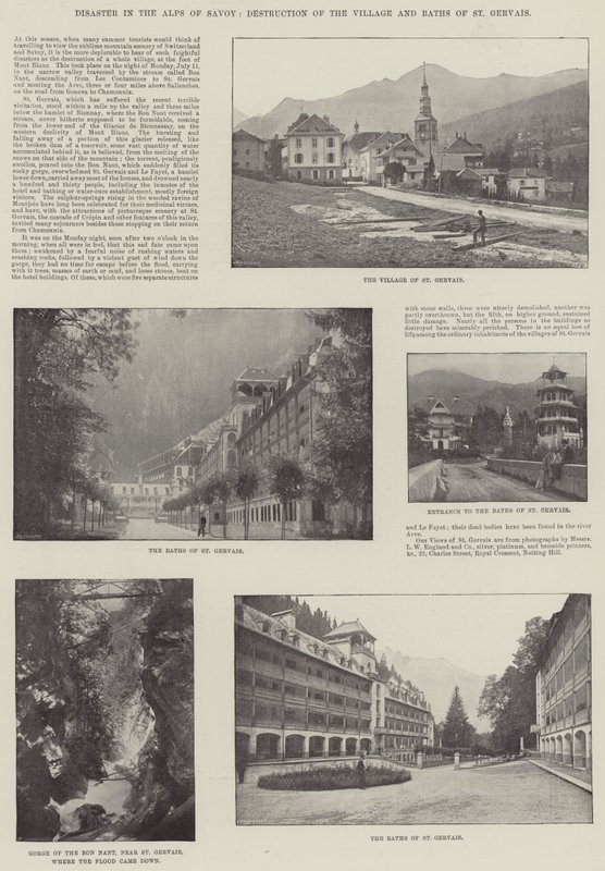 Katastrofe i Alperne i Savoyen, ødelæggelse af landsbyen og bade i St. Gervais af English Photographer