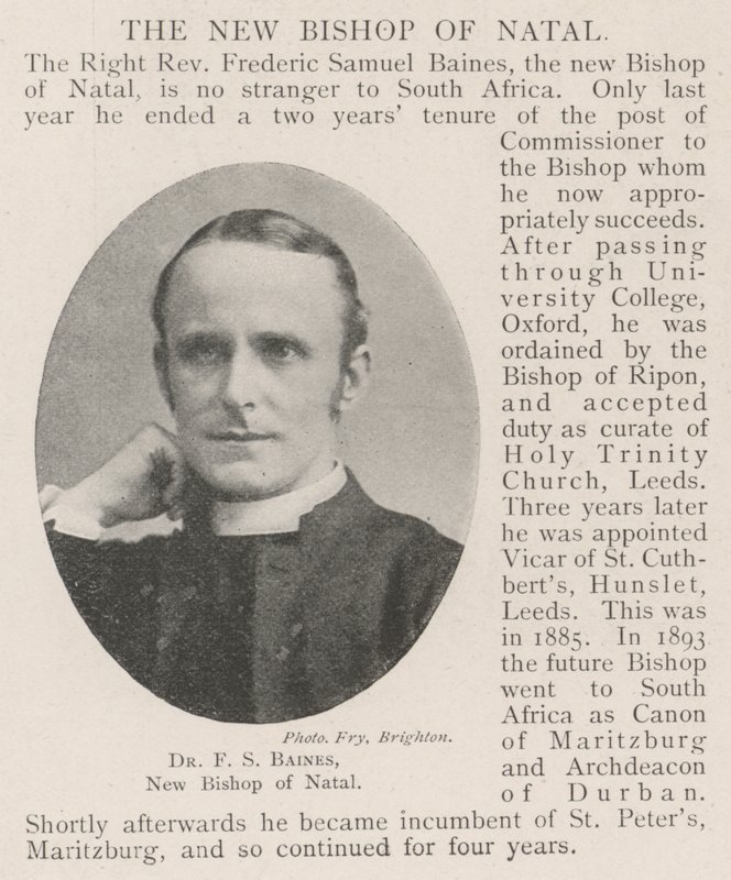 Dr. F S Baines, ny biskop af Natal af English Photographer