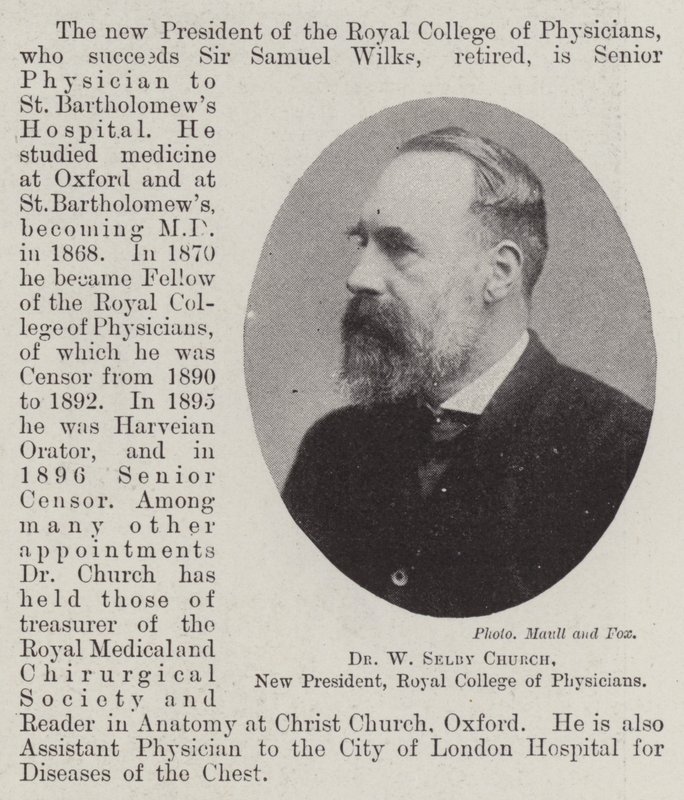 Dr. W Selby Church, ny præsident, Royal College of Physicians af English Photographer