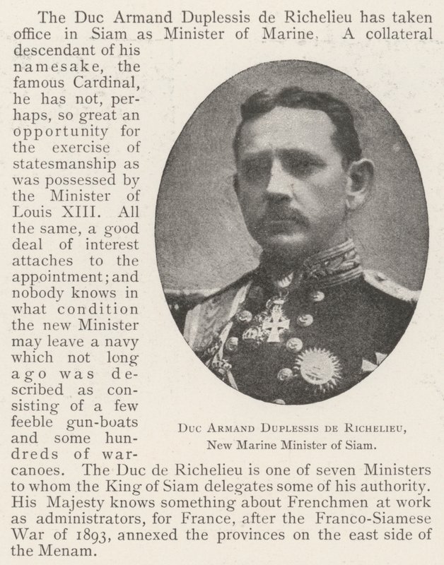 Hertug Armand Duplessis de Richelieu, Siams nye marineminister af English Photographer