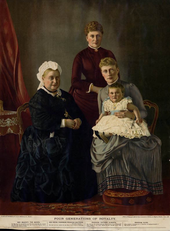 Fire generationer af royale (dronning Victoria, prinsesse Beatrice, prinsesse Victoria Alberta og prinsesse Alice) af English Photographer