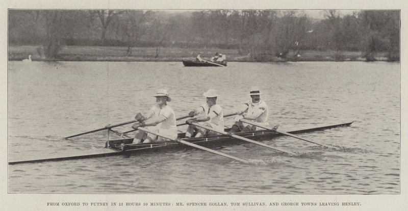 Fra Oxford til Putney på 13 timer 59 minutter, hr. Spencer Gollan, Tom Sullivan og George Towns forlader Henley af English Photographer