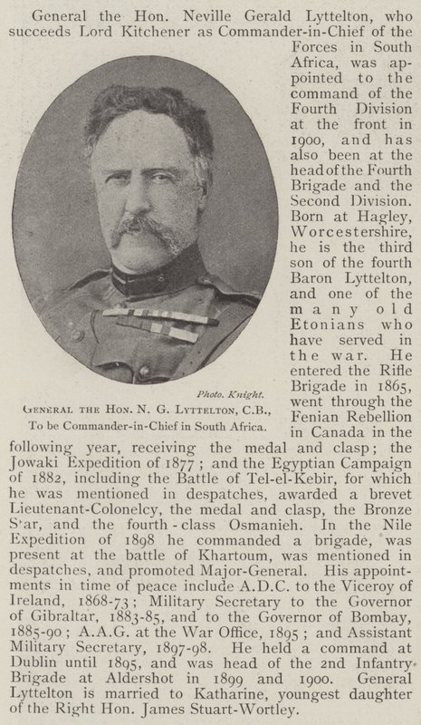 General den ærede N G Lyttelton, CB, til at være øverstkommanderende i Sydafrika af English Photographer