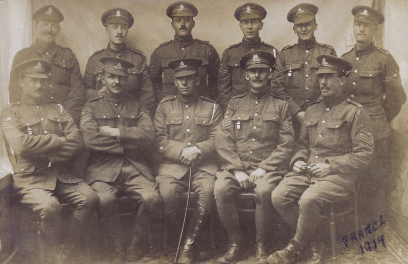 Gruppe af engelske soldater, 1. verdenskrig, Frankrig 1917 (s/h-billede) af English Photographer