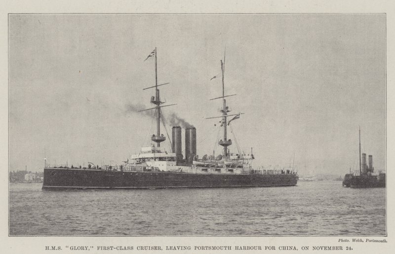 HMS Glory, førsteklasses krydser, forlader Portsmouth Havn til Kina den 24. november af English Photographer