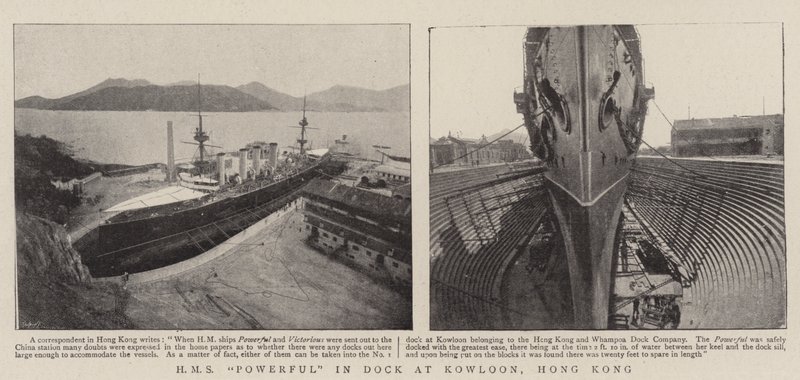 HMS Powerful i Dock i Kowloon, Hong Kong af English Photographer