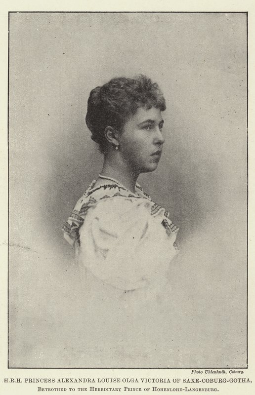 HKH Prinsesse Alexandra Louise Olga Victoria af Saxe-Coburg-Gotha, forlovet med arveprinsen af Hohenlohe-Langenburg af English Photographer