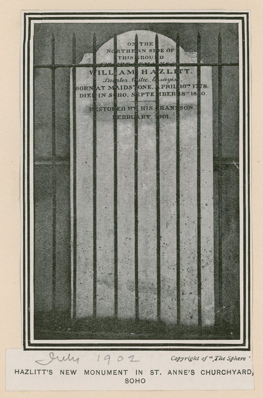 Hazlitts nye monument i St Annes Churchyard, Soho af English Photographer