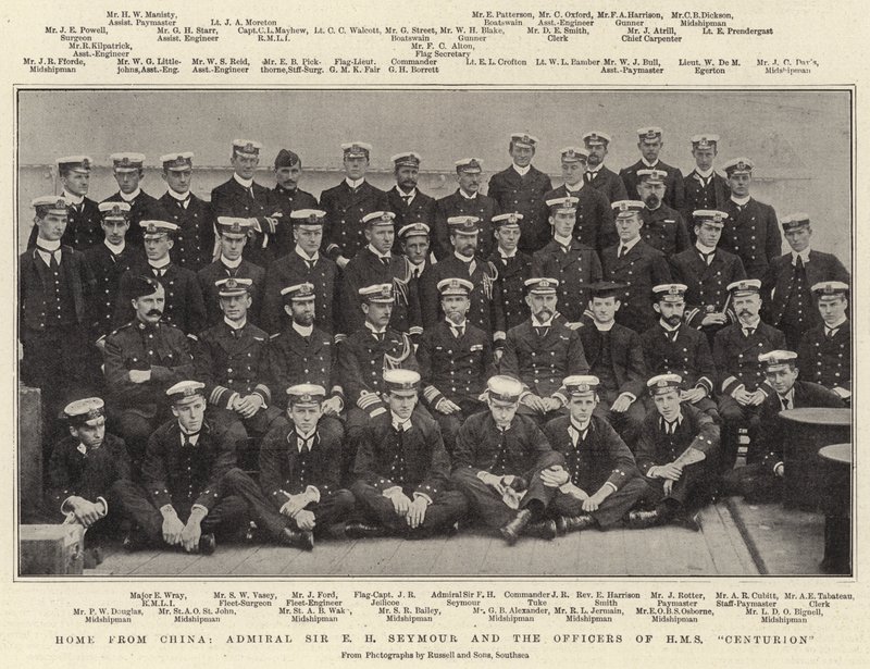 Hjemme fra Kina, admiral Sir E H Seymour og officererne fra HMS Centurion af English Photographer