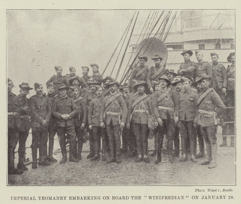 Imperial Yeomanry går om bord på Winifredian den 28. januar af English Photographer