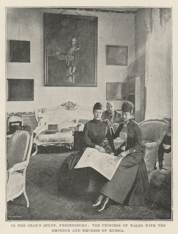 I Czars Study, Fredensborg, Prinsessen af Wales med Ruslands kejser og kejserinde af English Photographer