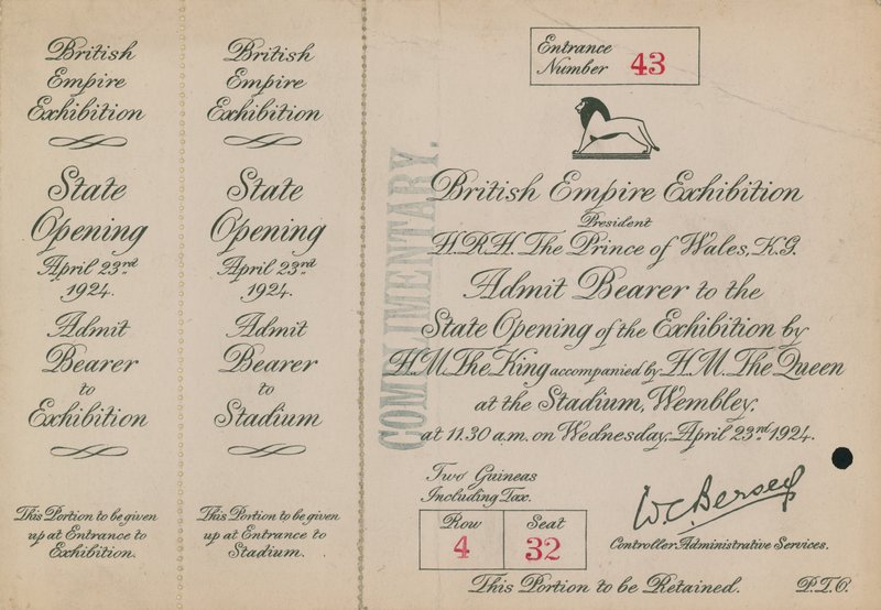 Invitation til statsåbningen af British Empire Exhibition af English Photographer