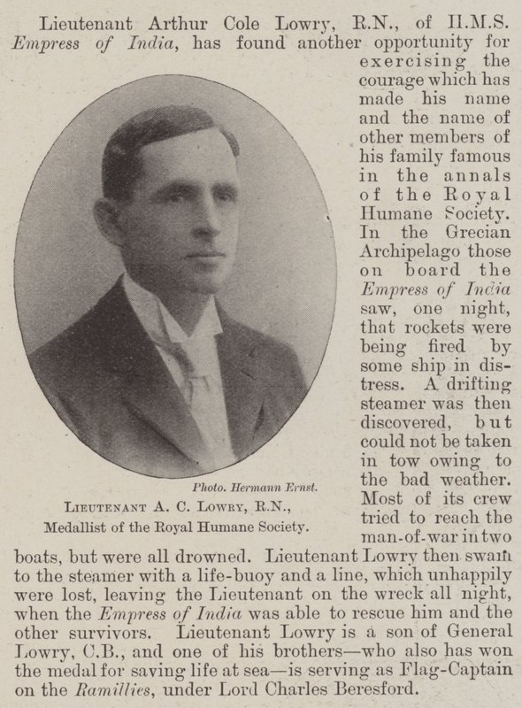 Løjtnant A C Lowry, RN, medaljevinder i Royal Humane Society af English Photographer