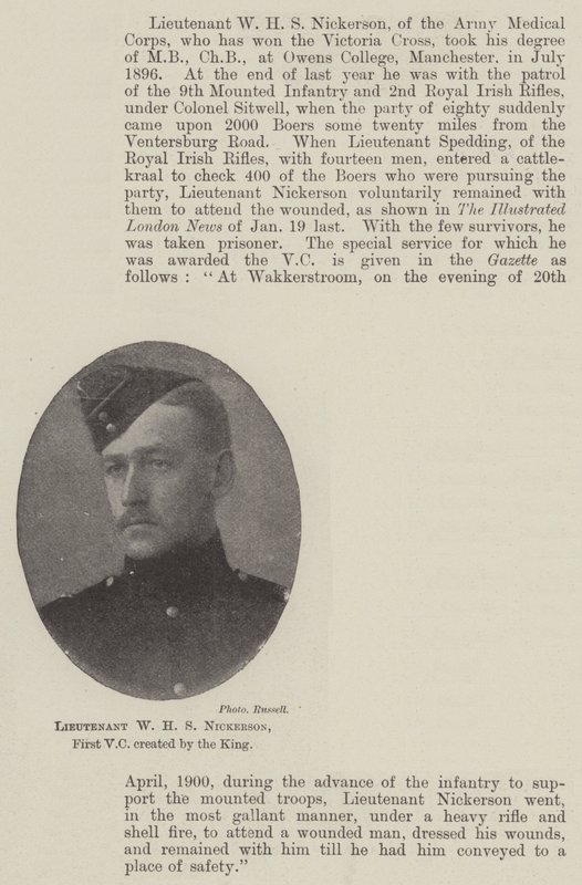 Løjtnant W H S Nickerson, første VC skabt af kongen af English Photographer