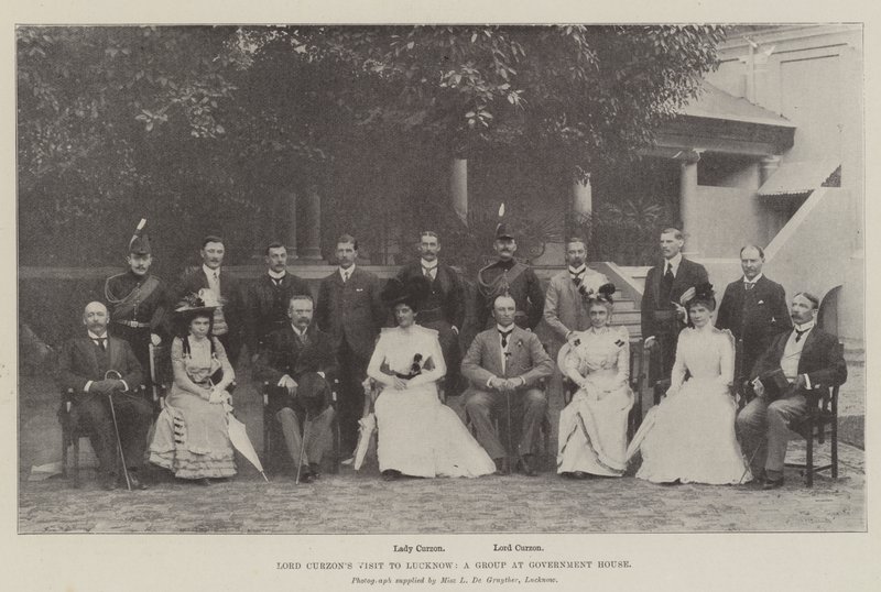 Lord Curzons besøg i Lucknow, en gruppe i Government House af English Photographer