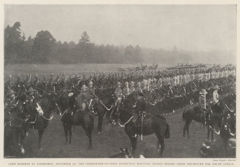Lord Roberts ved Aldershot den 25. november, den øverstkommanderende inspicerer beredne tropper før deres afgang til Sydafrika af English Photographer