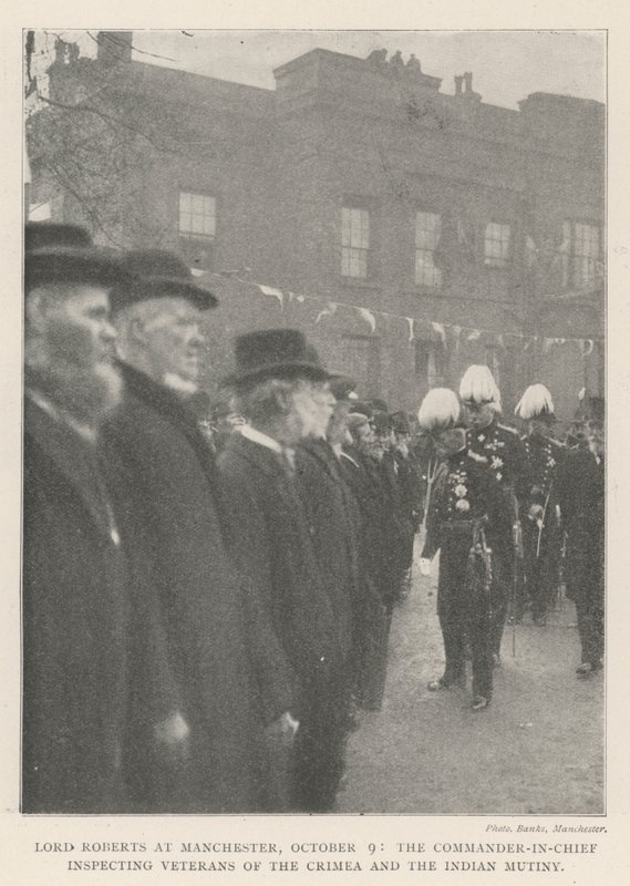 Lord Roberts i Manchester, 9. oktober, den øverstkommanderende inspicerer veteraner fra Krim og det indiske mytteri af English Photographer