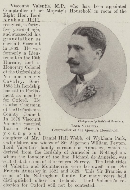 Lord Valentia, kontrollør af Queens Household af English Photographer