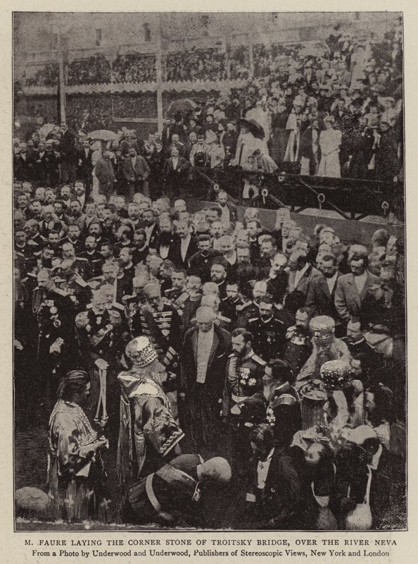 M Faure, der lægger hjørnestenen til Troitsky-broen, over floden Neva af English Photographer