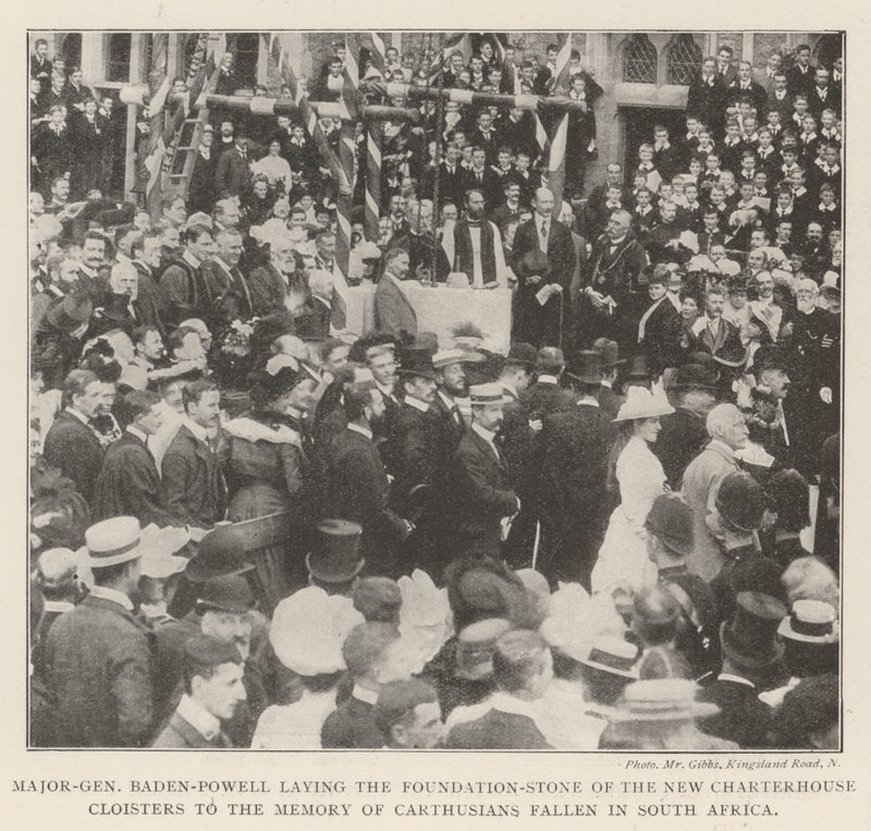Generalmajor Baden-Powell lægger grundstenen til de nye charterhusklostre til minde om faldne karteusere i Sydafrika af English Photographer