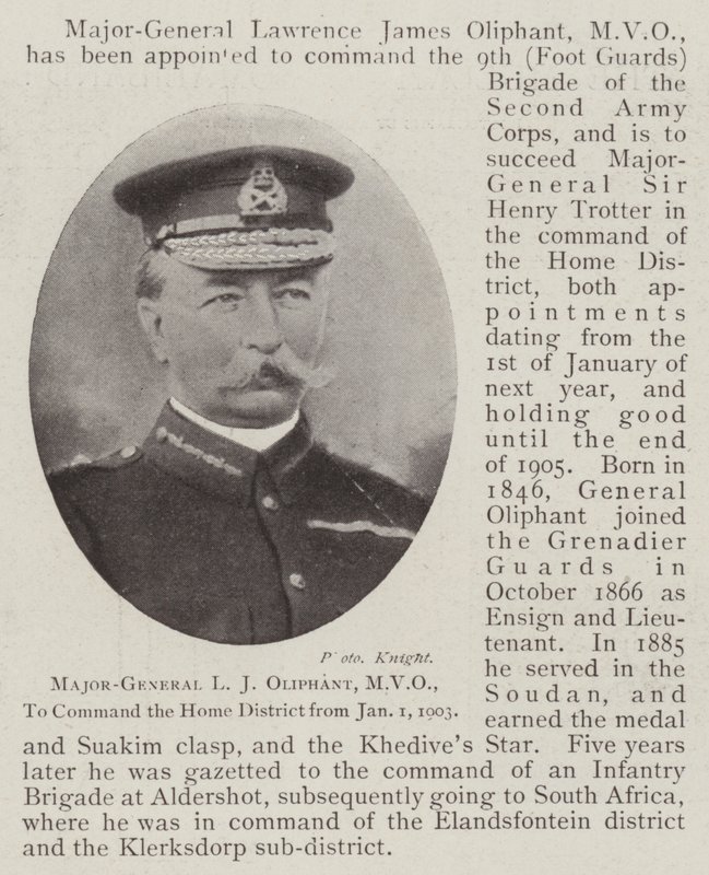 Generalmajor L J Oliphant, MVO, skal kommandere hjemmedistriktet fra 1. januar 1903 af English Photographer