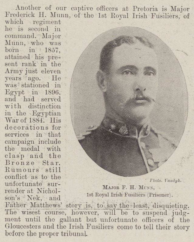 Major F H Munn, 1st Royal Irish Fusiliers (fange) af English Photographer