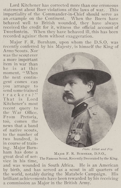 Major FR Burnham, DSO, den berømte spejder, for nylig dekoreret af kongen af English Photographer