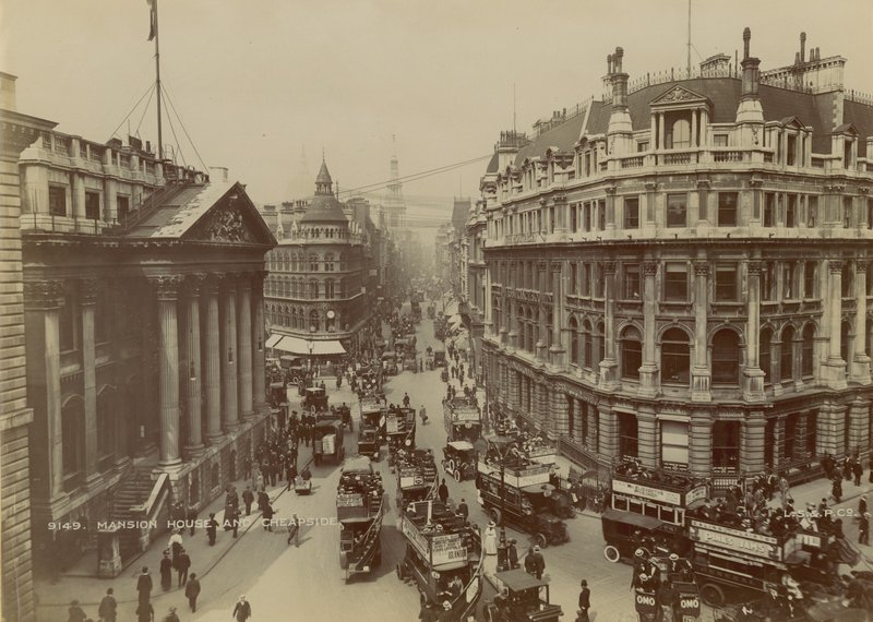 Mansion House, Queen Victoria Street og Cheapside, London af English Photographer