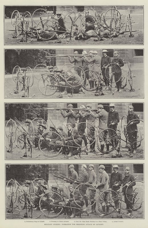 Militær cykling, formation til at modstå angreb af kavaleri af English Photographer
