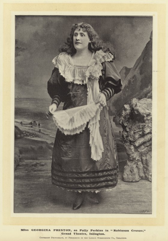 Miss Georgina Preston, som Polly Perkins i Robinson Crusoe, Grand Theatre, Islington af English Photographer